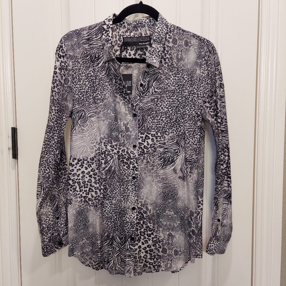 The Kooples Silk Animal Print Button Up Blouse